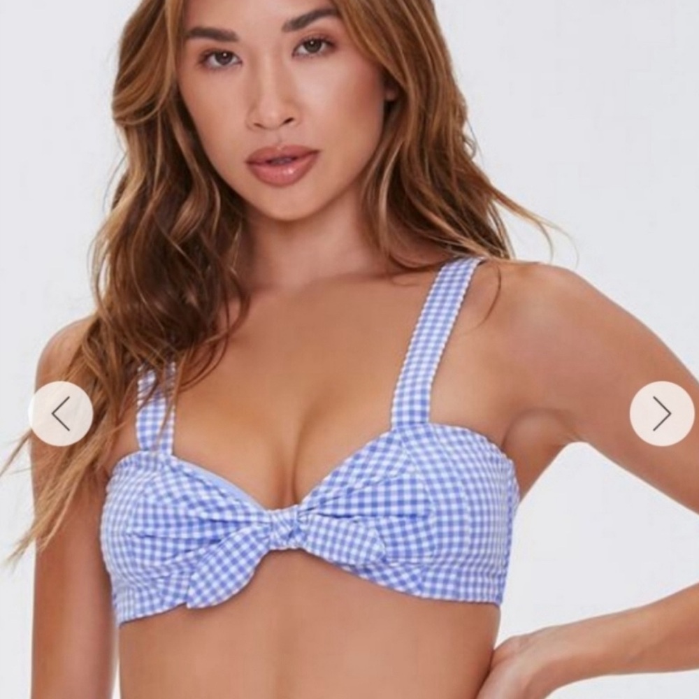NWOT Forever 21 Blue Gingham Bikini Top size L
